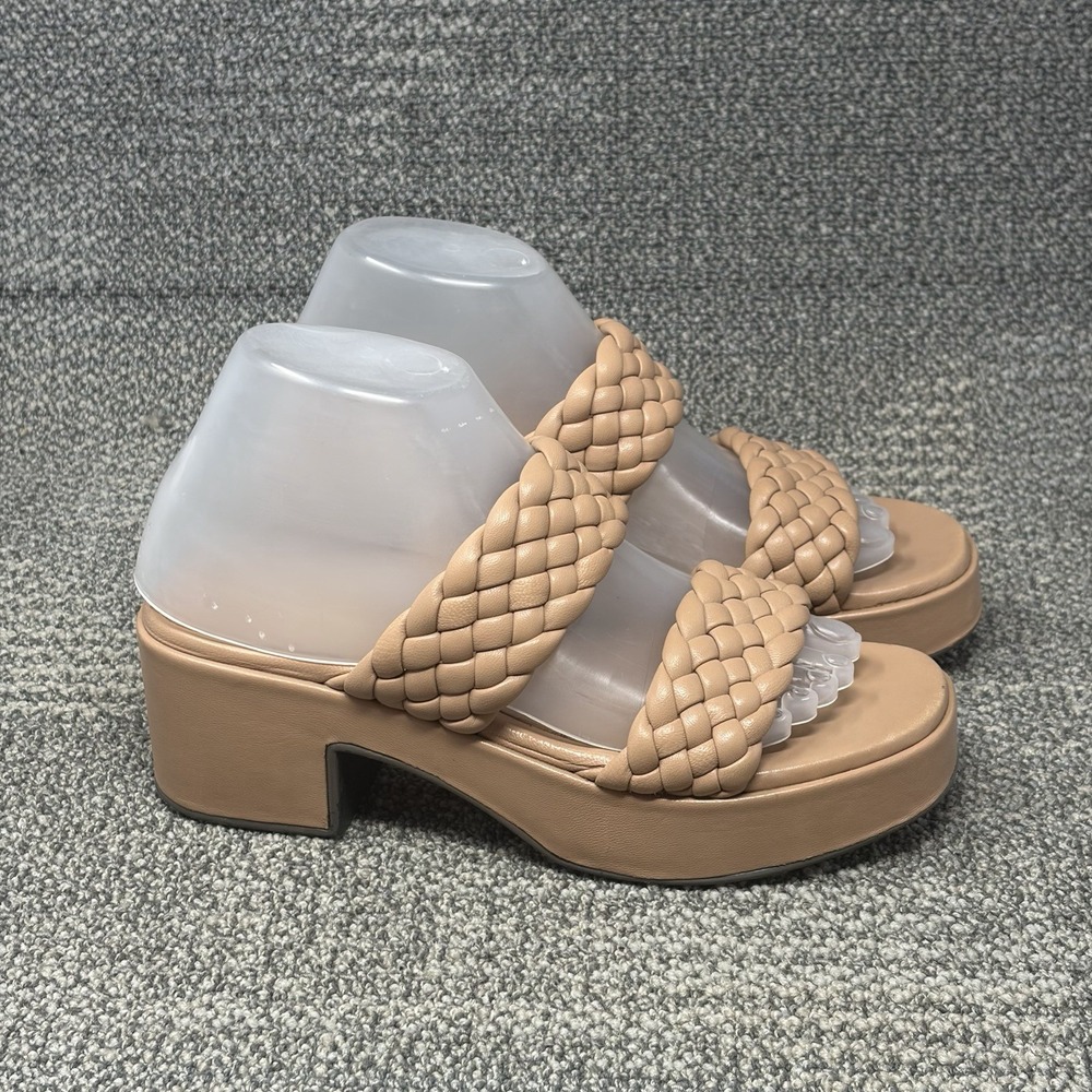 Seychelles Vachetta Women's 8 Tan Leather Braided Platform Wedge Slide Sandals